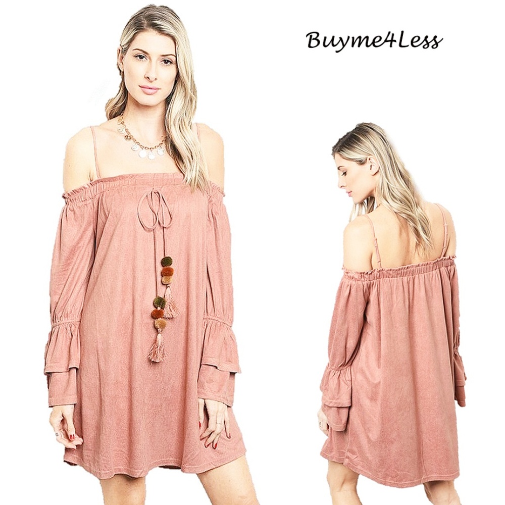 Gypsy Hippie Faux Suede Off Shoulder Tunic Dress